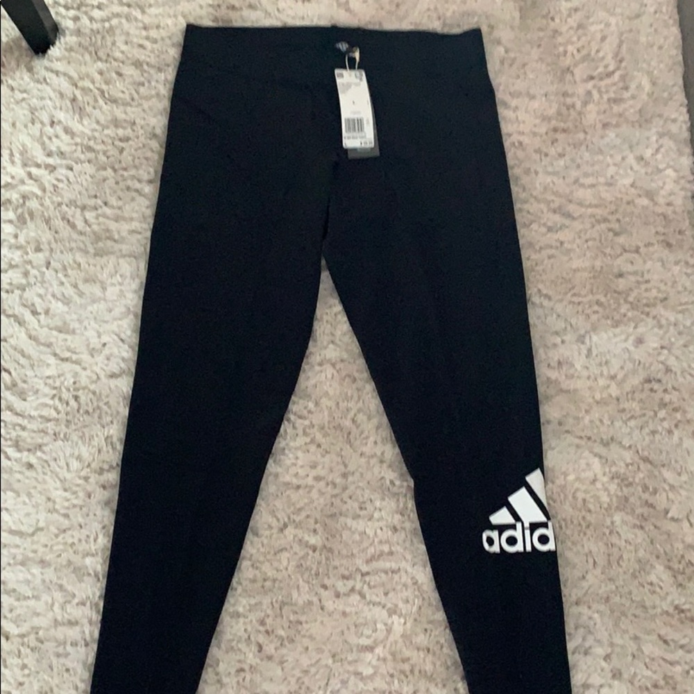NWT Adidas black legging with large logo on leg